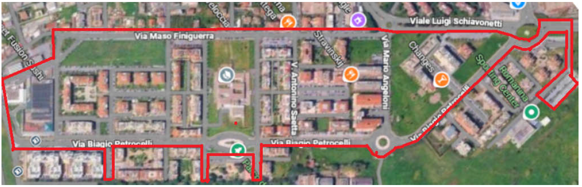 Perimetro del Piano di Zona Romanina sulla mappa del quartiere
